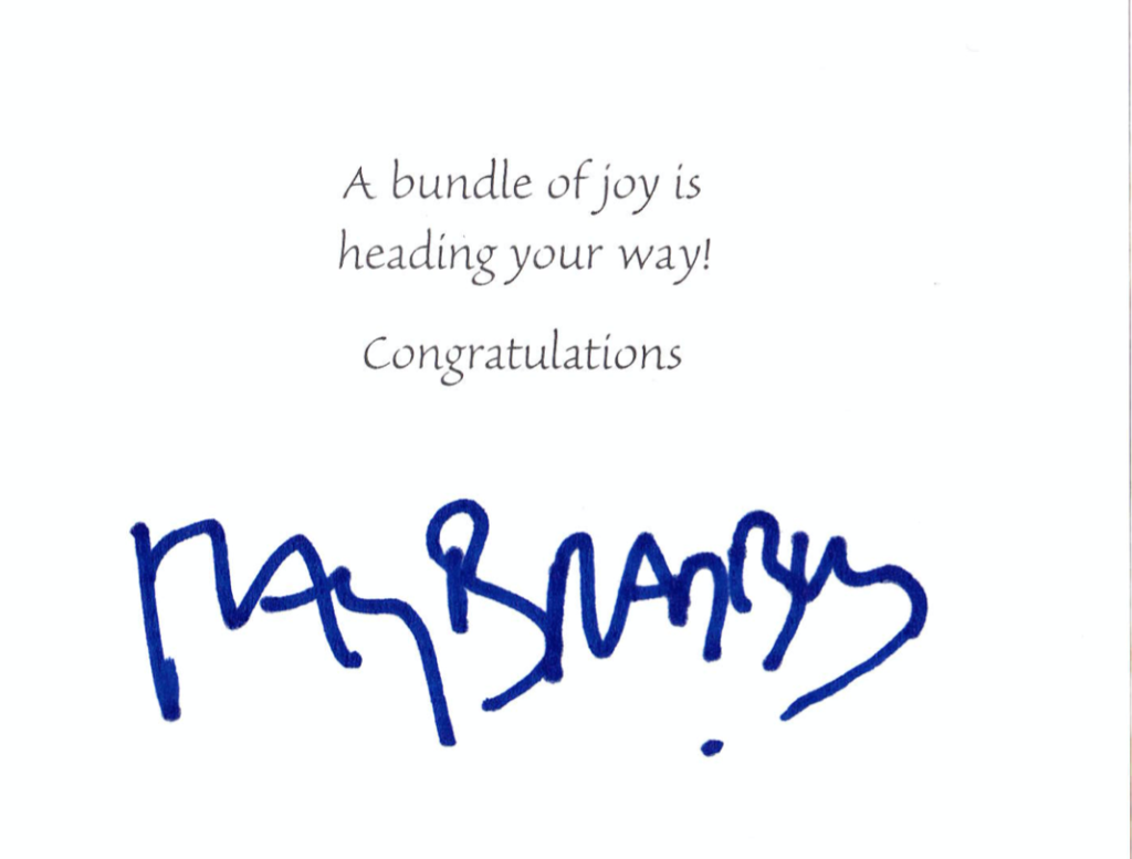 image of birthday card Ray Bradbury sent to an unborn fan